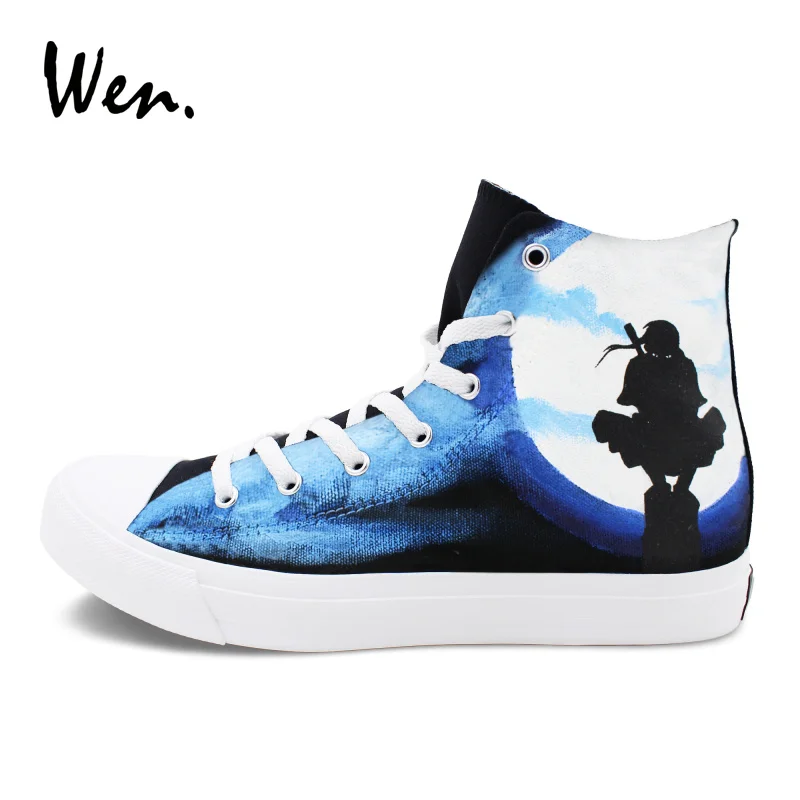 

Wen Men Women Sneakers High Top Canvas Black Custom Design Hand Painted Anime Shoes Naruto Shippuuden Uchiha Itachi Painting