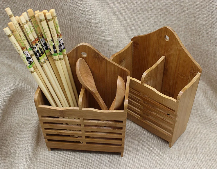 Wood Color Spoon Chopsticks Storage Rack Holder Wall Hanging Cutlery