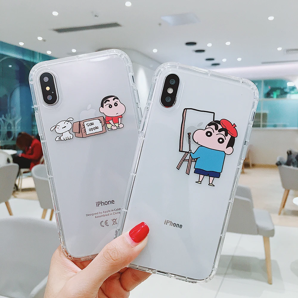 

ORYKSZ Transparent Clear Crayon Shin Chan Pattern Phone Case For iPhone X XR XS Max Cover For iphone 8 7 6S Plus Silicone Cases