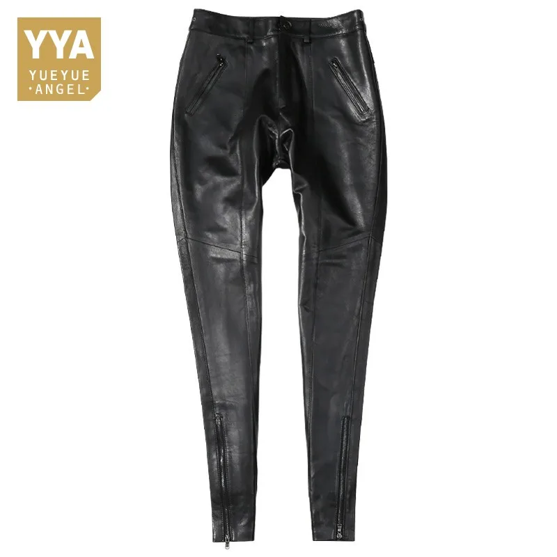 Genuine Leather Pants Women Black Office Ladies Sheepskin Autumn Winter Plus Size Streetwear Slim Fit Leather Pencil Pants