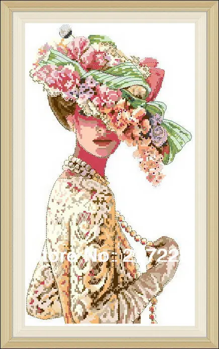 

High Quality Counted Cross Stitches Kit The Victorian Elegance Fashion Lady with Hat, Flower lady DIM 03823