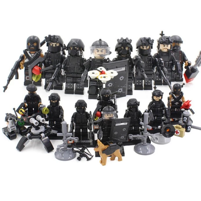 

hot batisbricks modern military SWAT city Police figures Building Blocks Swat Squad Commando minifigs Weapon stacking brick toys