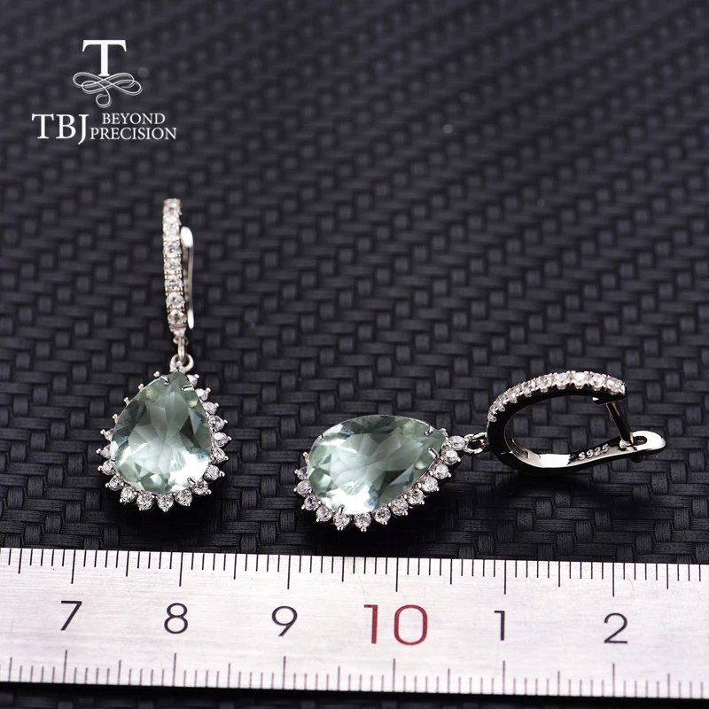 Najtaniej TBJ, w nowym stylu naturalna zieleń ametyst kamień kropla wody 9*13mm 925 sterling silver piękne kolczyki dla kobiet i dziewczyna z szkatułce