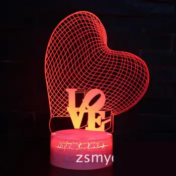 

Love 3d Lights Creative Seven Color Valentine's Day Lamp Table Led Night Light White base Lovely 7 color change 3D Lamp