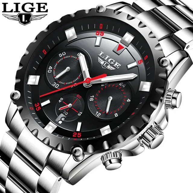 

Relogio masculino men's watch 2018 luxury brand LIGE leisure sport waterproof military watch luxury stainless steel quartz watch