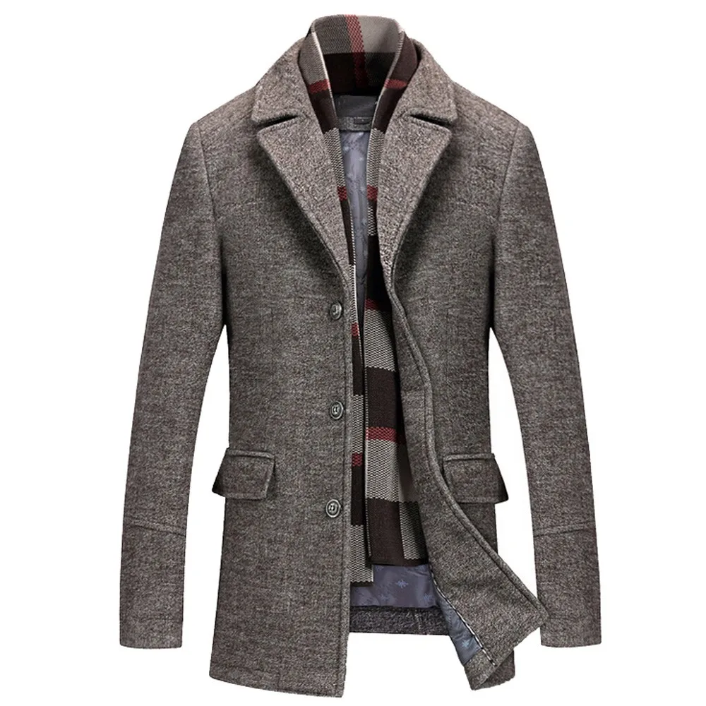 Мужское зимнее пальто, Мужской Повседневный шерстяной Тренч, Модное Длинное плотное приталенное пальто в деловом стиле, куртка-парка, Мужская одежда, длинное пальто