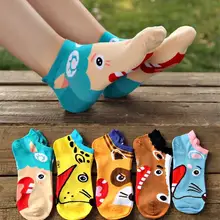 5 цветов Для женщин Для мужчин хлопковые детские носки, с рисунками животных зубы кружевные лоскутные модные трикотажные милые& низкая красоты kawaii, носки-башмачки, 6 пар в 1 партии