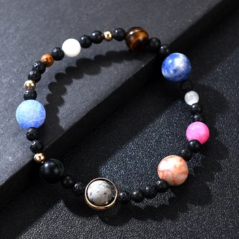 Charm Solar System 9 Planets Universe Stars Men Natural Stones Beaded Galaxy Strand Bracelets For Women Saturn Pluto Earth Moon