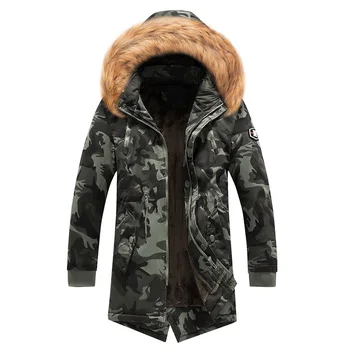 

Fashion Winter Jacket Men Fur Collar Thick Warm Parka Men Hooded Outwear Camouflage Military Long Coat Velvet Trench Casual Tops