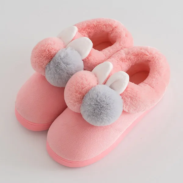 Женские домашние тапочки; обувь с искусственным мехом в мультипликационном стиле; женская обувь без застежки на плоской подошве; сезон осень-зима; женские домашние плюшевые тапочки; обувь для спальни - Цвет: pink