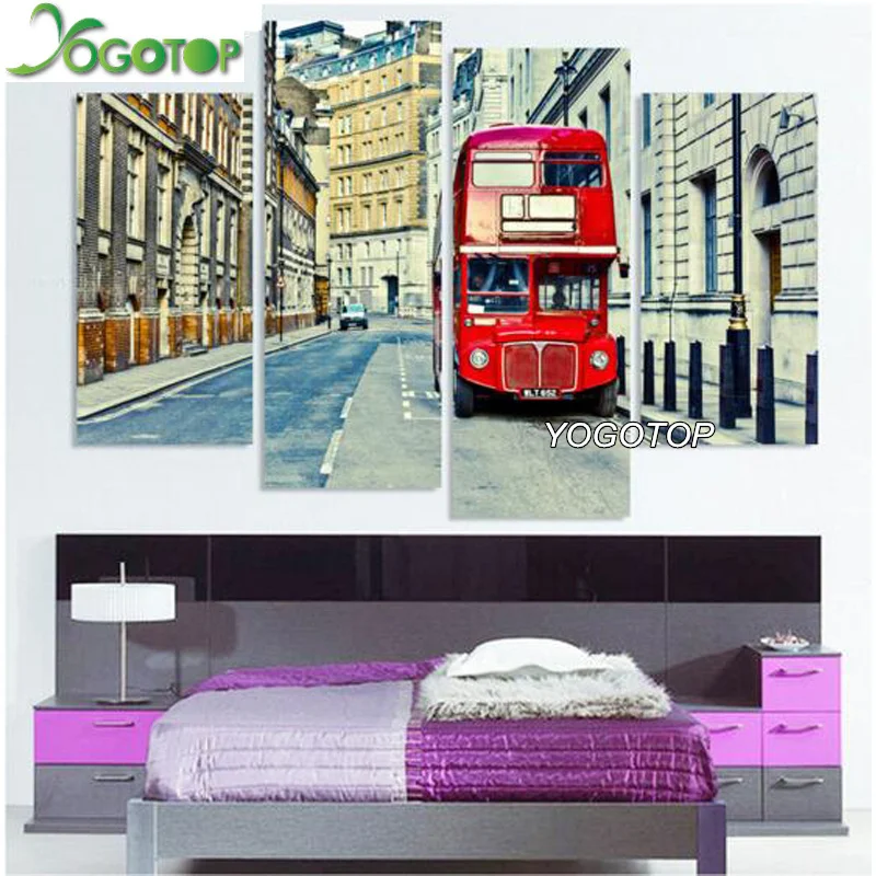 

YOGOTOP DIY Diamond Painting Cross Stitch Kits Diamond Embroidery London bus Full Diamond Mosaic Needlework 4pcs/set ML095