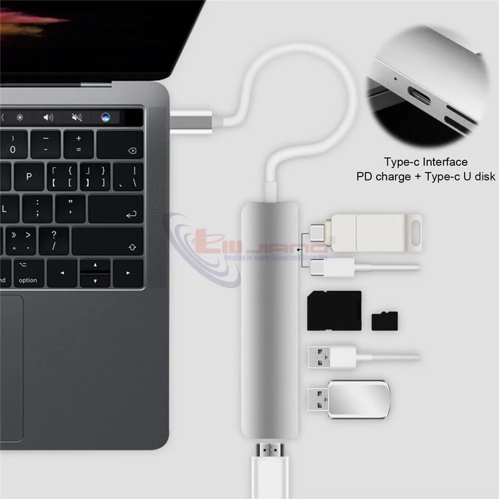 Usb type C концентратор Thunderbolt 3 адаптер USB-C HDMI 4 K PD USB 3,0 Micro SD TF карта для MacBook Pro samsung S9 huawei mate 20 P20