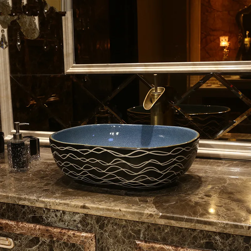 

Oval antique Europe Vintage Style Ceramic Sinks Counter Top Wash Basin vanities Bathroom Sink vessel washing basin