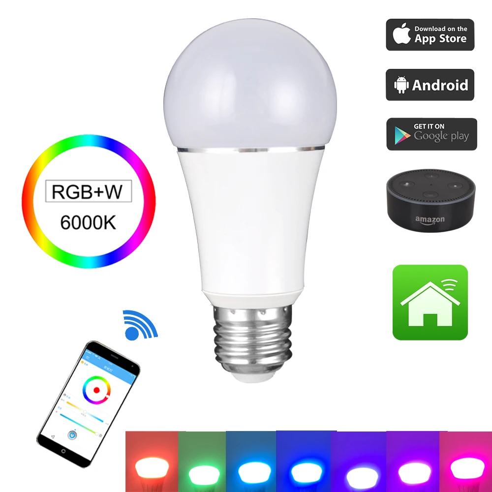 7 Вт умная RGBW Wifi Светодиодная лампа E27 с регулируемой яркостью RGB Изменение цвета