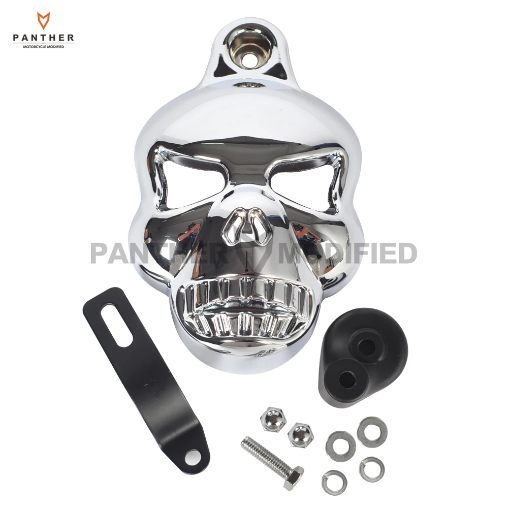 

Black Motorcycle accessories Skull Horn Cover Cowbell case for Harley Davidson Dyna Glide Fat Bob Street Bob 1992-2013