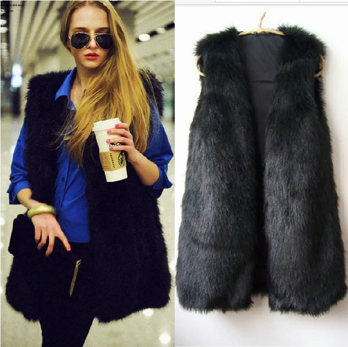 2013 vest V neck sleeveless faux vest fox fur long