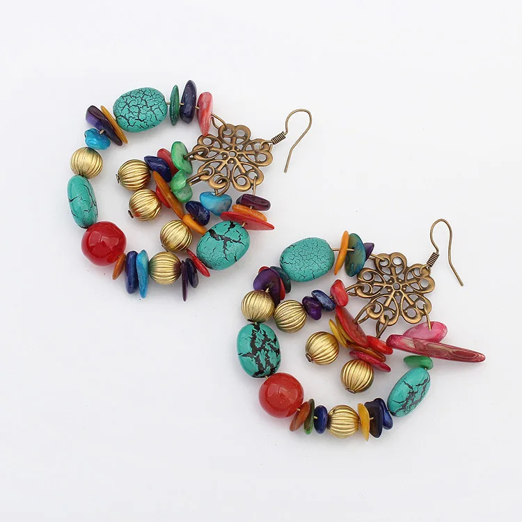 

Handmade Retro Vintage Women bronze gold color Long Bohemian Pierced Dangle Earrings boho Gypsy Beads drop earrings for Women
