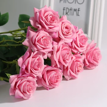 

6pcs/pack Artificial Rose Flower Home Decoration Flannelette Imitation Rose FlowerWedding Birthday Cloth Material Flower