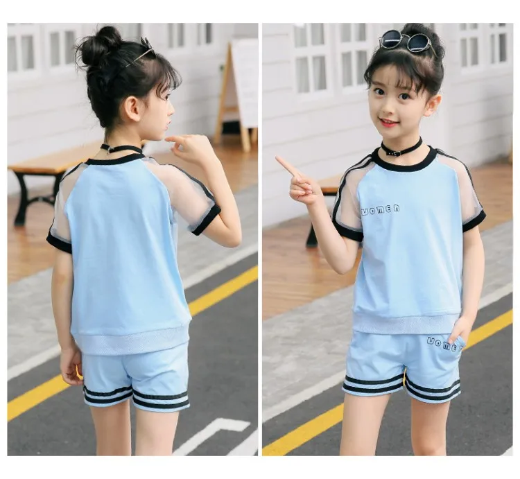 Summer Kids Clothes Sports Suit For Teenage Girls Clothing Sets Fashion Tshirt Shorts Child Tracksuit Active Girls Outfits 2 Pcs (10)