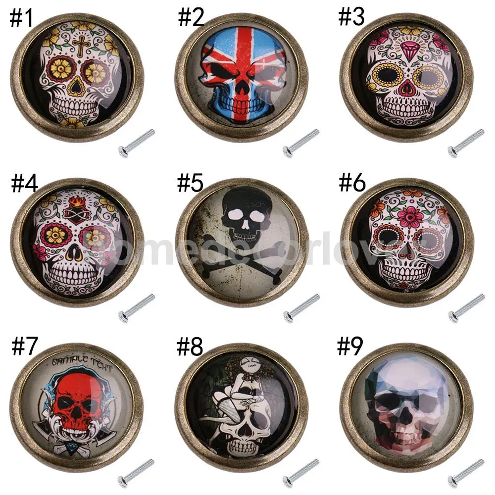 

Shabby Chic 35mm Skull Print Knobs Wardrobe Cabinet Door Cupboard Drawer Pull Handles