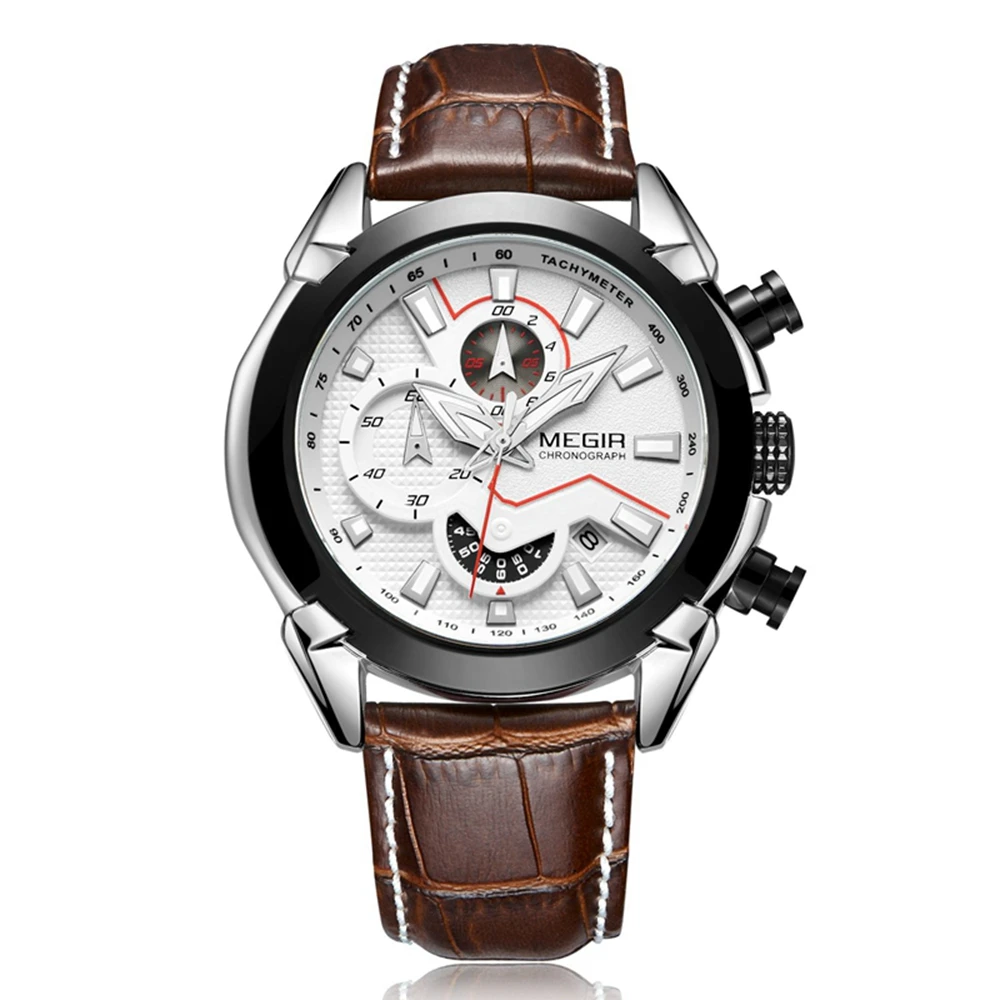 

MEGIR Creative Quartz Men Watch Leather Chronograph Army Military Sport Watches Men Clock Hour Relogio Masculino Reloj Hombre