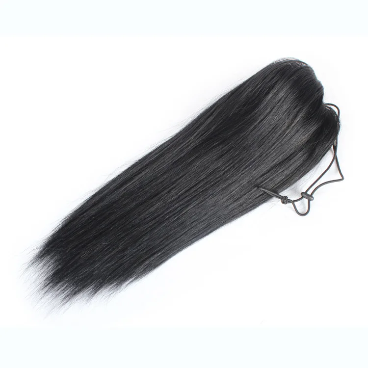 

Brazilian Silk Straight Drawstring Ponytail Human Hair Clip In Extensions Natural Color 1 Piece