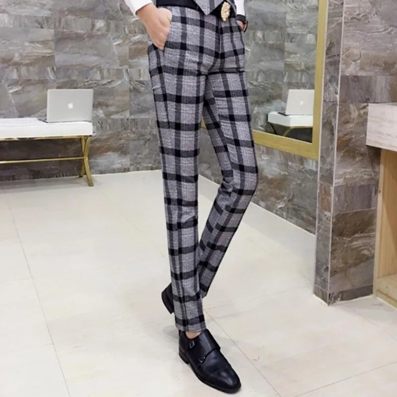 

Big Checked Pant Men Slim Fit Pantalon Costume Homme Pantaloni Uomo Casual Men's Social Trousers Full Length Office Suit Pant