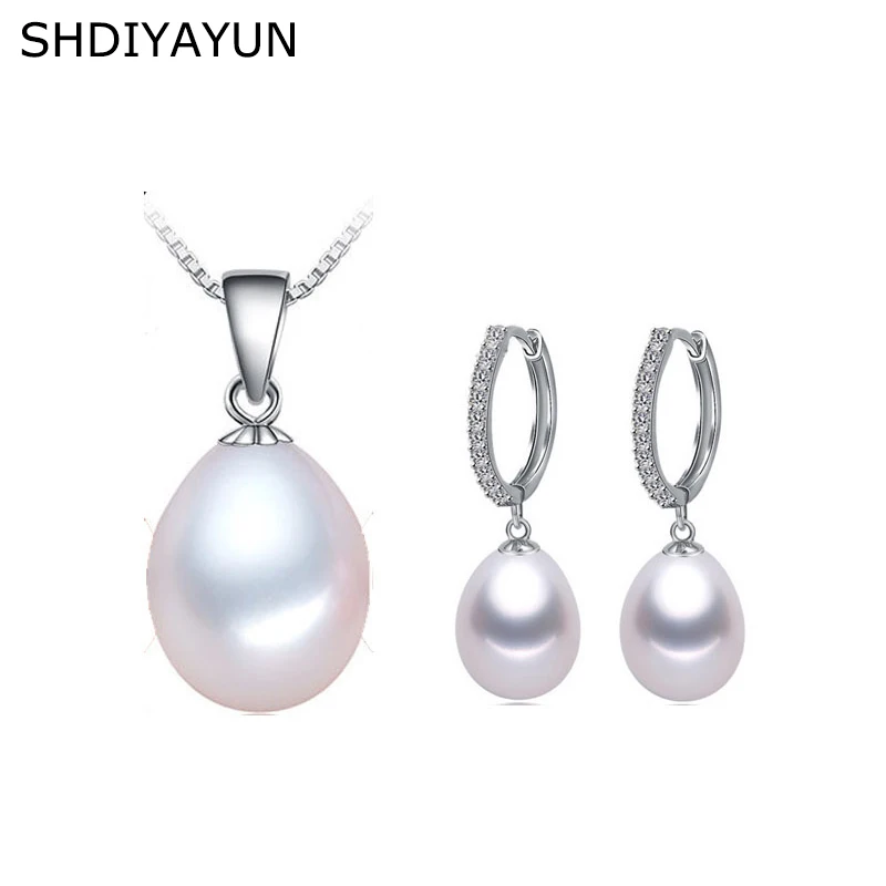 

SHDIYAYUN Pearl Jewelry Set Drop Zircon Earrings 925 Sterling Silver Jewelry For Women Natural Freshwater Pearl Necklace Gift