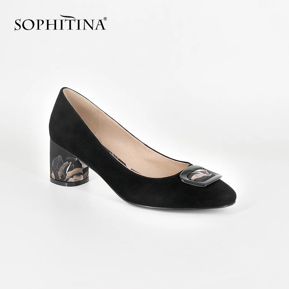 SOPHITINA/ повседневные женские туфли-лодочки большого размера замшевые туфли без застежки на квадратном каблуке модные женские туфли-лодочки ручной работы с круглым носком MC02