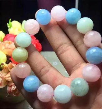 

Women Lady Stretch Colorful Round Bead Bracelets Crystal Gemstone Natural Morganite Bracelet 12mm