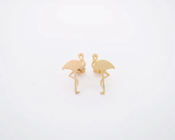 

Oly2u 2017 New Arrival Cute Animal Stud Earring Flamingo Brass ear studs Women Girl Birthday Party Jewelry Gifts Cool Earring