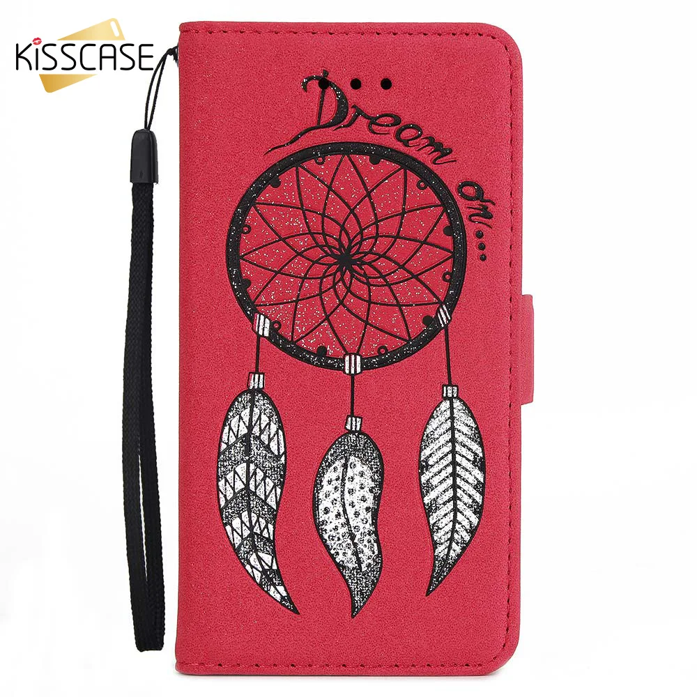 KISSCASE блеск Ловец снов кожаный чехол для iPhone XS Max XR Флип Бумажник телефон 6 6s 7 8 плюс
