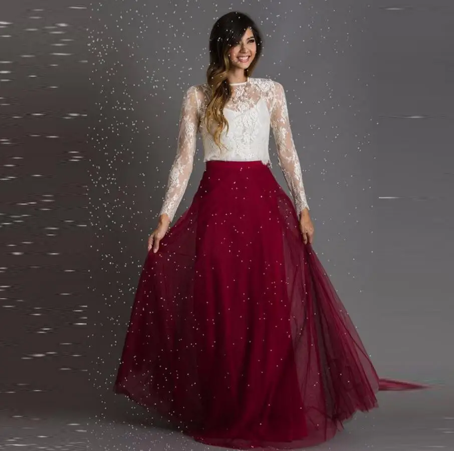 Buy Red Full Tulle Skirt Personalized Natural