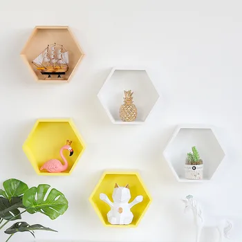 

MRZOOT Wall Shelf Hexagonal Frame Wall Partition Shelf Living Room Wall Hanging Diamond Creative Lattice Wall Shelf