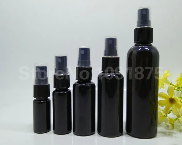 

50 pcs 10ml 20ml 30ml 50ml 100 ml black plastic Spray Bottles Black sprayer Perfume Cosmetic Containers Dark Color