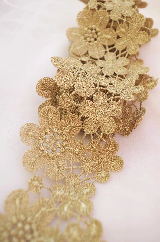 Buy 10 yards gold flowers lace trim by the yard