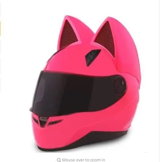 Мотоциклетный шлем с кошачьими ушками, персональный шлем с полным ворсом, цвет розовый, желтый