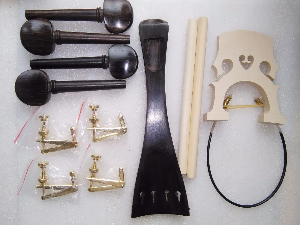 

1 Set Quality Cello parts 4/4 including ebony cello fitting original color 2 cello post 1 nylon gut 4 cello tuner 1 bridge