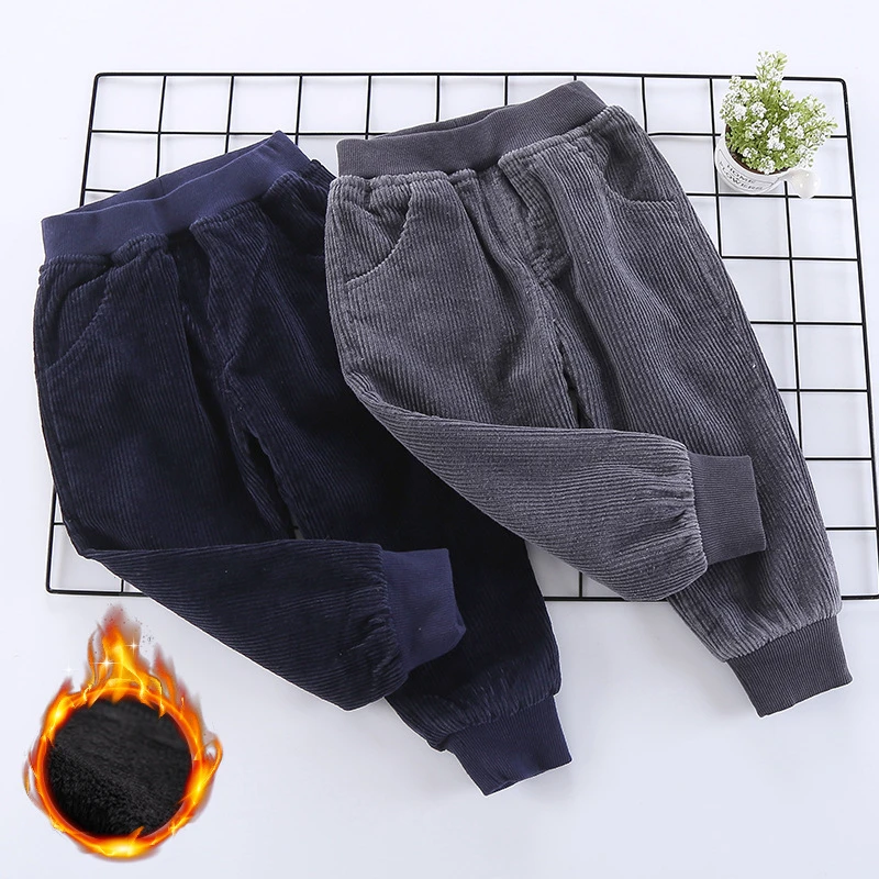 

fashion Winter Baby Boy Corduroy Pants Warm Children Trousers Thicken Plus Velvet Kids Loose Harem Pants Clothing