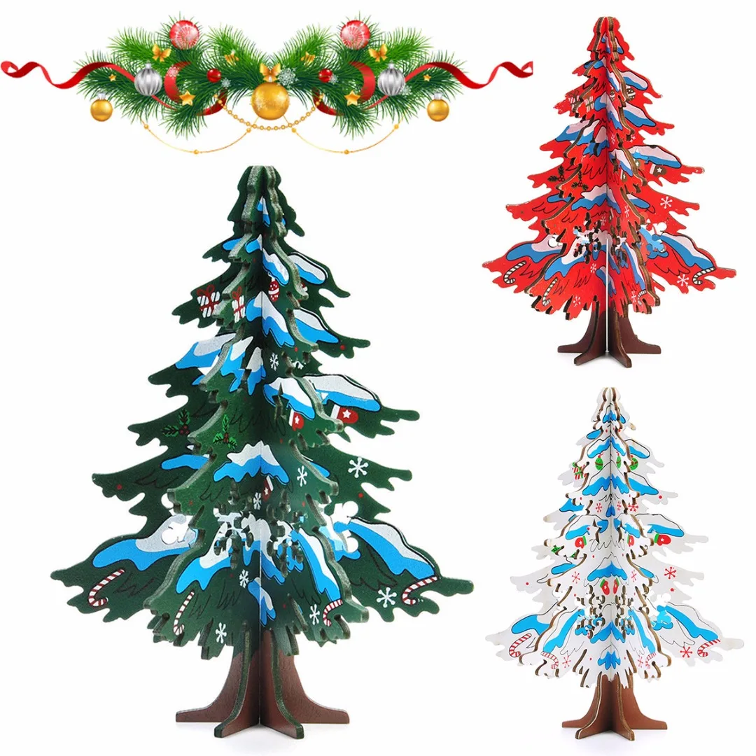 DIY 16.5cm Wooden Christmas Tree Festival Party Ornaments Xmas Table Desk Decor 3D