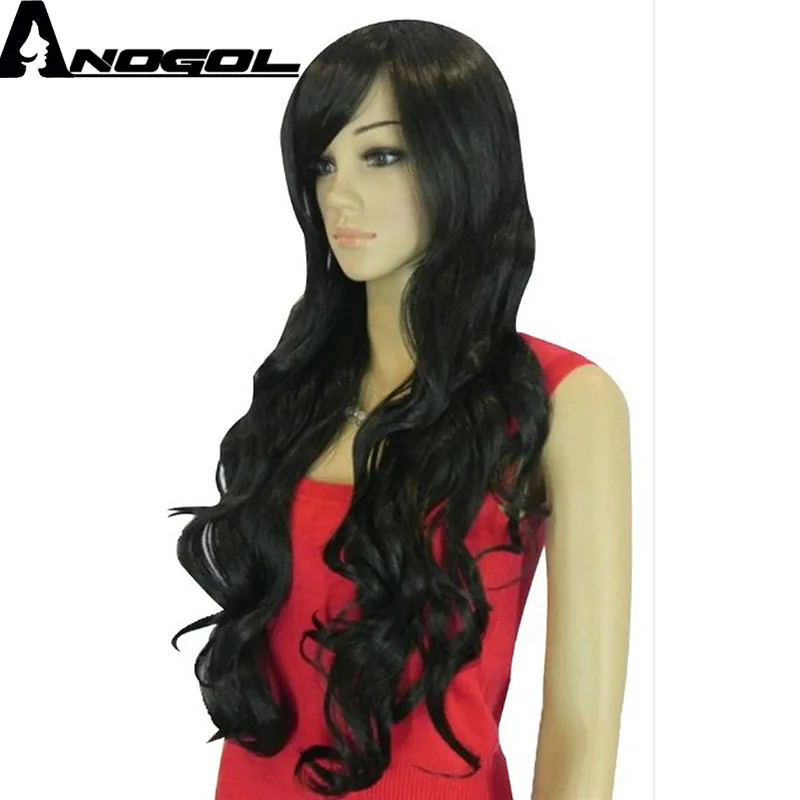 

Anogol Long Natural Wave Pink Red Blue Black Orange Purple Sliver Gray Orange Yellow High Temperature Synthetic Cosplay Wigs