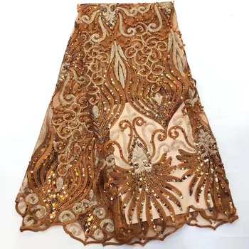 

7 colors (5yards/pc) gorgeous embroidered African tulle lace fabric sequins French net lace fabric with beads for party FCC027