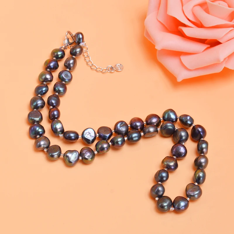ASHIQI Настоящее барокко жемчужное ожерелье 9-10 мм бусины натуральный пресноводный жемчуг ювелирные изделия для женщин подарок