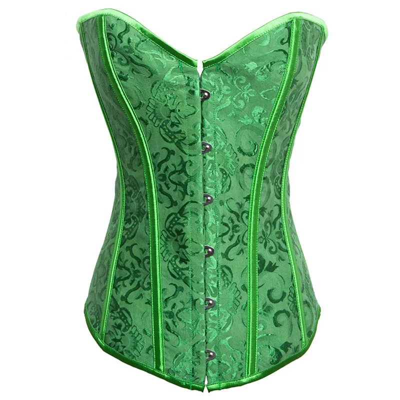 Green Jacquard Floral Bustier Top Burlesque Espartilhos Corset Corselet