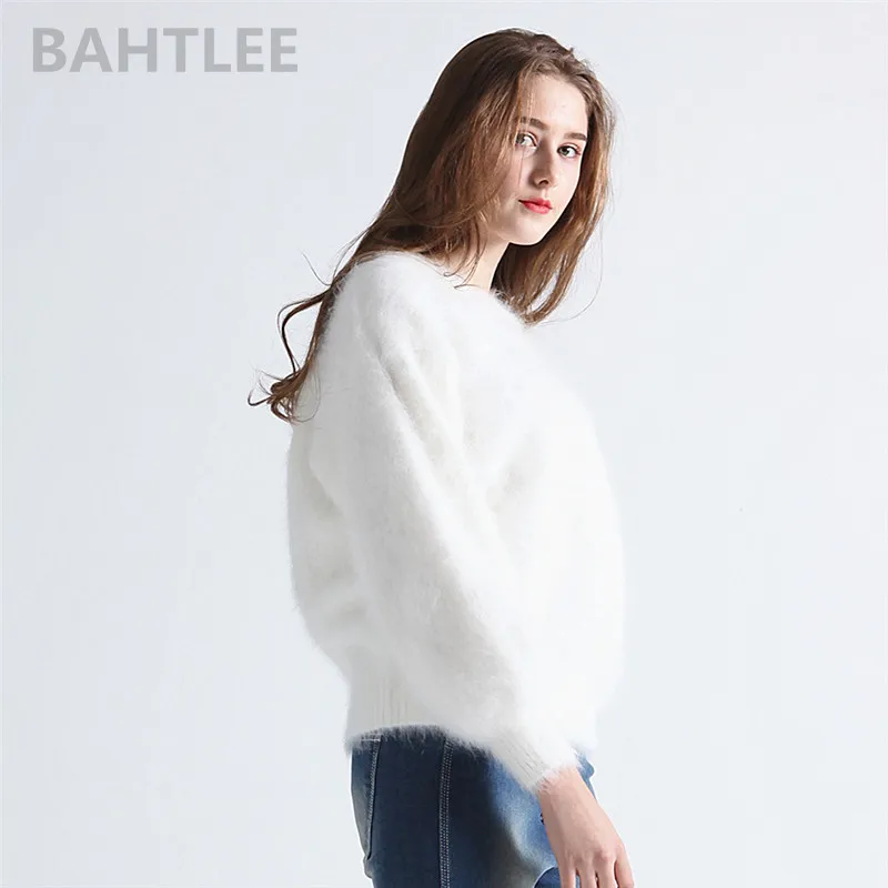 BAHTLEE Autumn winter women's angora rabbit knitted pullovers sweater O-NECK lantern sleeve mink cashmere thick keep warm BAHTLEE Autumn winter women's angora rabbit knitted pullovers sweater O-NECK lantern sleeve mink cashmere thick keep warm