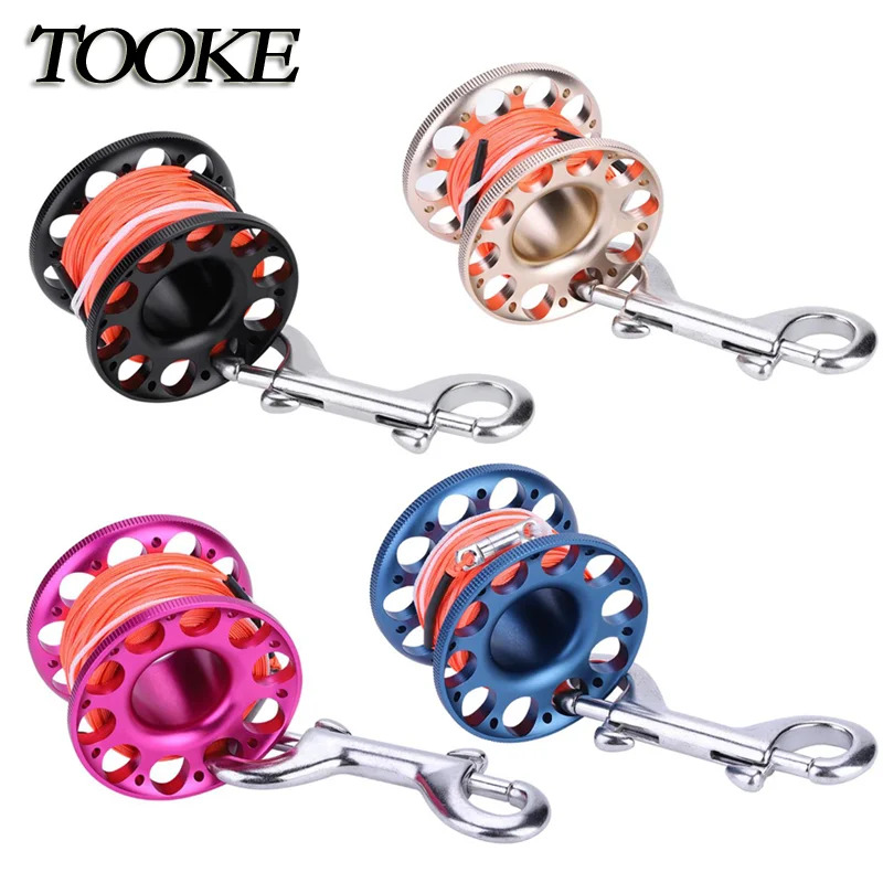 

Scuba Diving Aluminum Spool Finger Reel with Tangle-free Line Snap Bolt 15m 49ft or 30m 98ft for Cave Dive Underwater Fshing