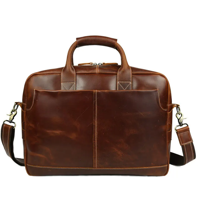 

Men Leather Briefcase Retro Natural Cowhide Business Handbag Fit For 16 Inch Laptop Bag Coffee PR561019