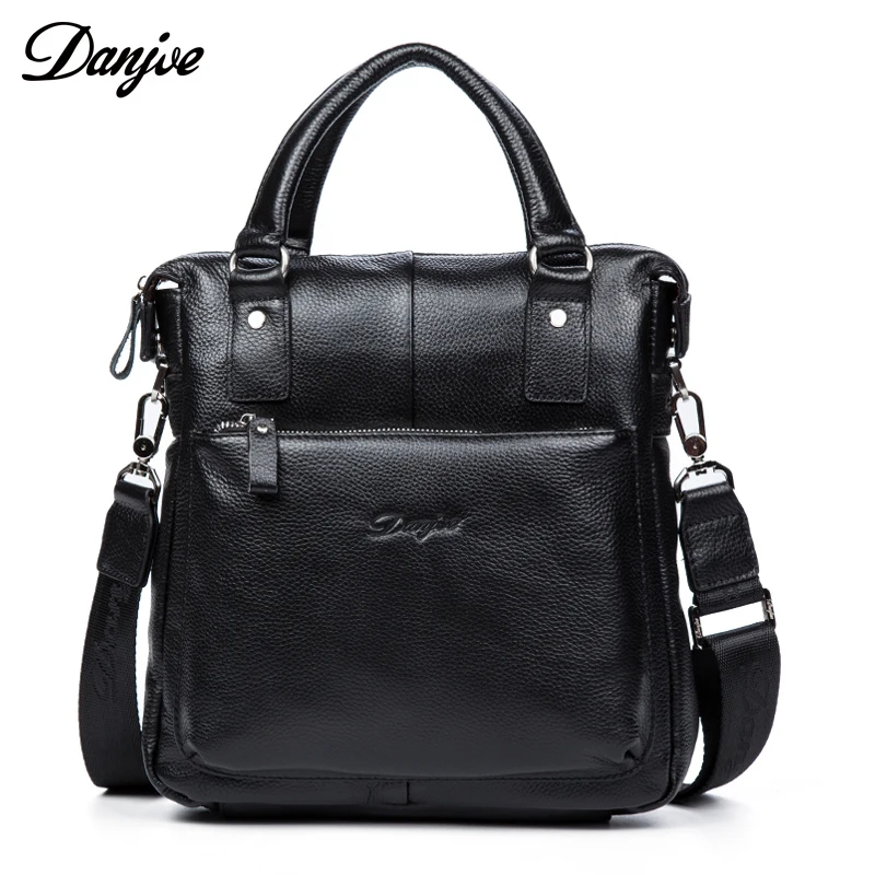 

Genuine Leather Men Black Brown Shoulder Bag Business Zipper office Messenger Crossbody Bags for Male DANJUE Brand High Quality