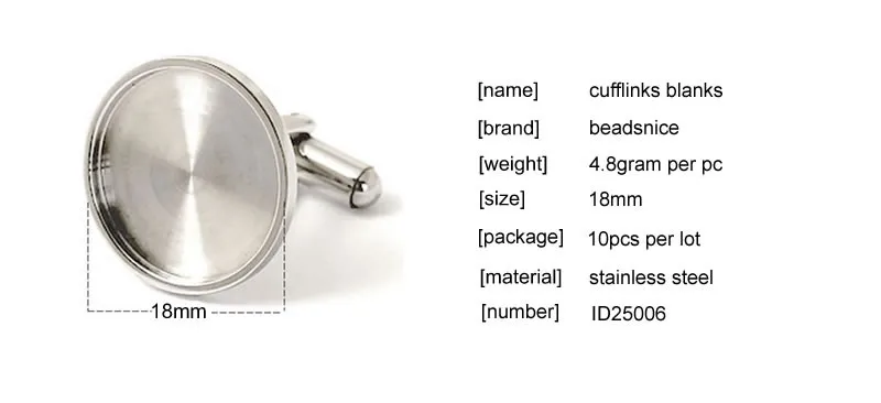 Нержавеющая сталь Бланк Установка база Запонки Настройки Кабошон базой для 16/18/20 мм Для мужчин запонки DIY ювелирных изделий ID25006