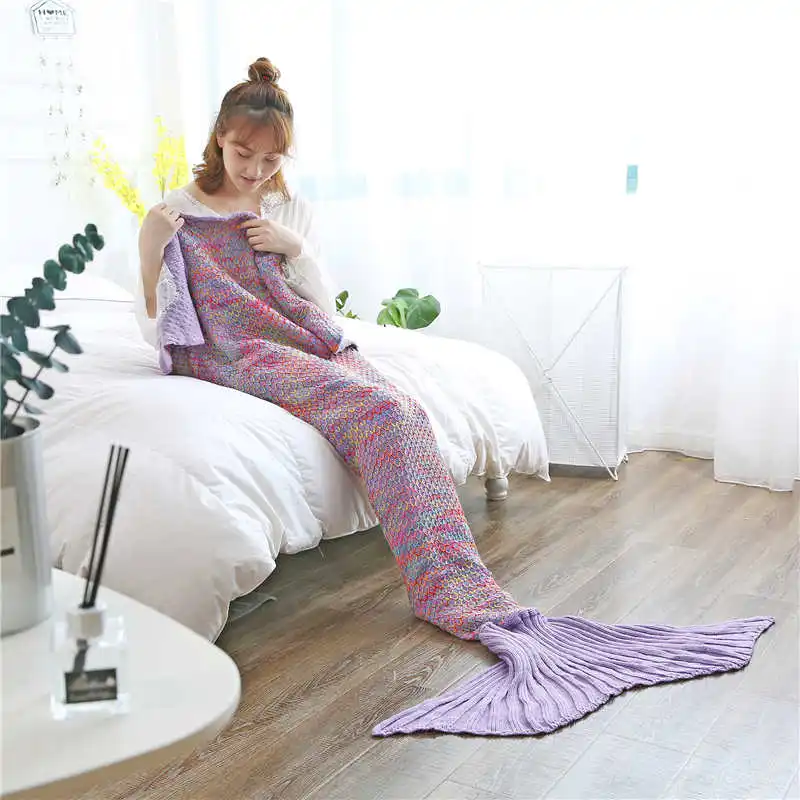 Одеяло Parkshin разных цветов с вязаным хвостом русалки, спальный мешок для взрослых/детей, одеяло русалки, одеяло для дивана - Цвет: 004